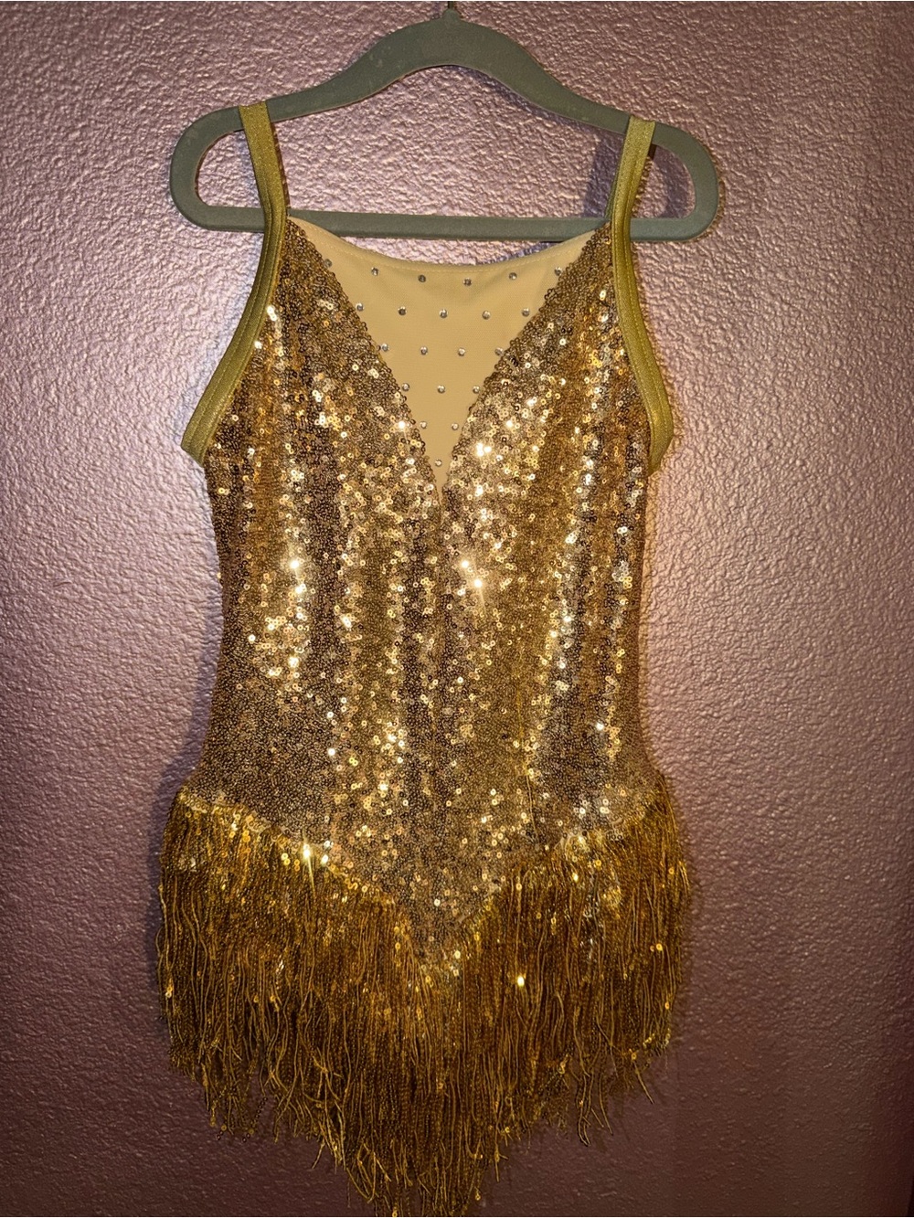 Weissman Gold Sequin Fringe One-Piece Dance Costume